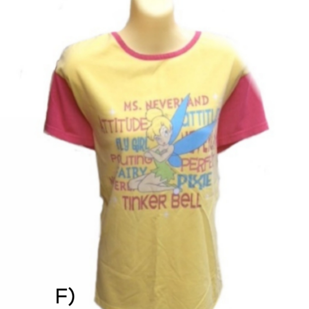 F) Disney Tinker Bell Graphic Tee – Yellow & Pink Ringer Shirt Size XL 16-18